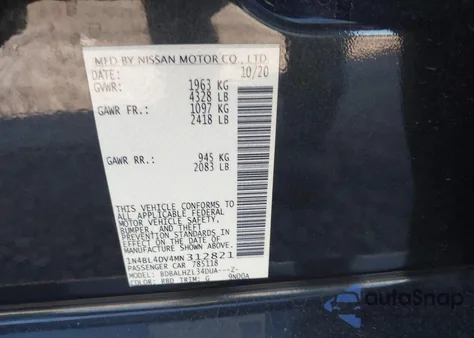 2021 Nissan Altima Sv Fwd z USA, uszkodzony, nr VIN 1N4BL4DV4MN312821